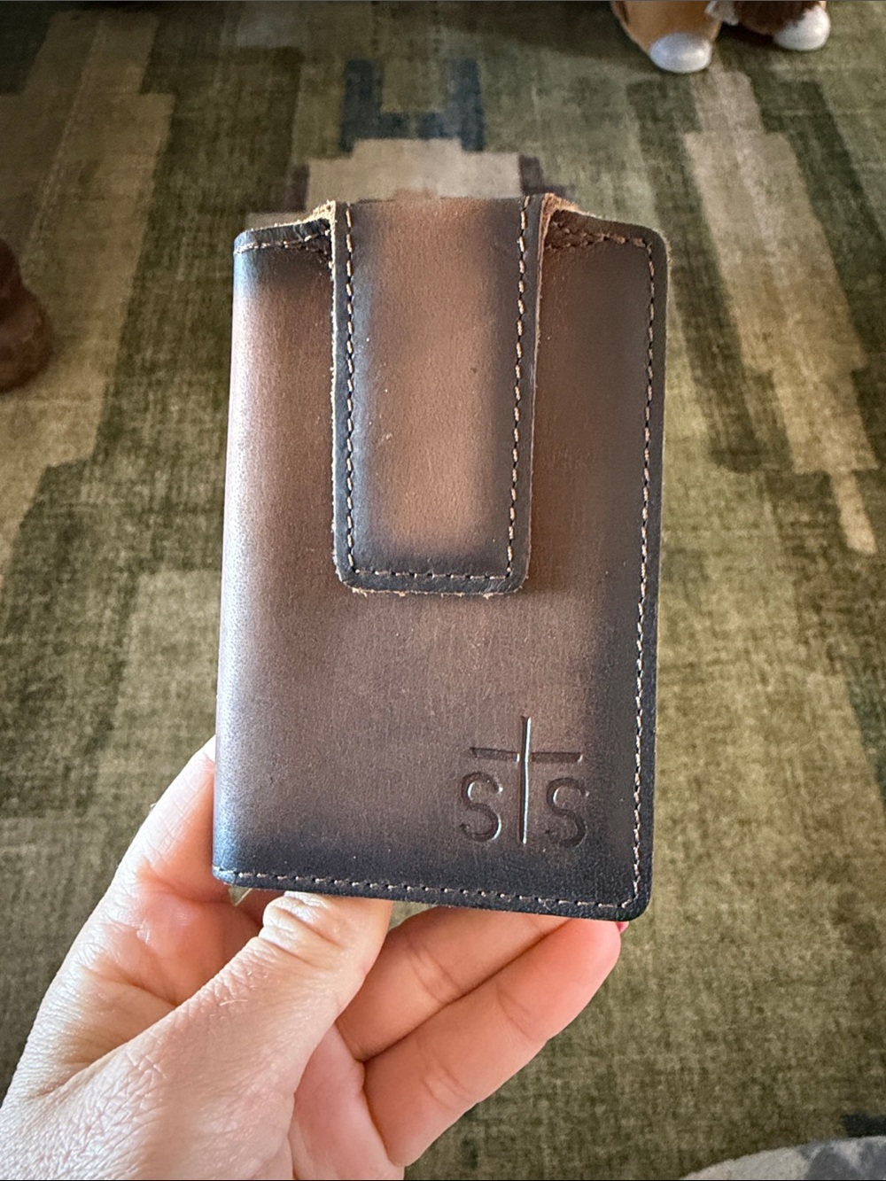 STS Embossed Brown Leather Card Holder